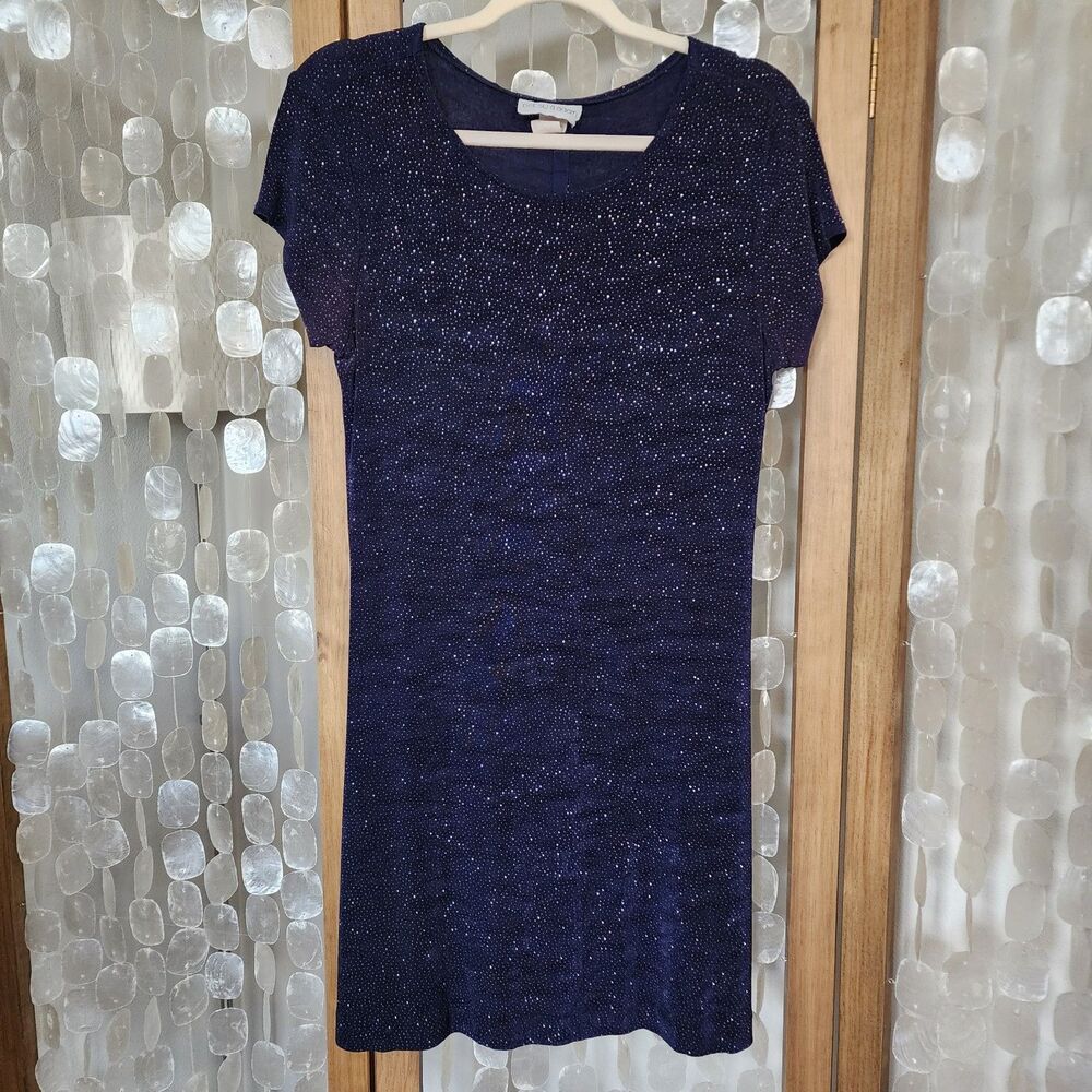 Retro Y2k Navy Sparkle Dress Women 9/10 Knit Stretch Witchy Party Cocktail Dance